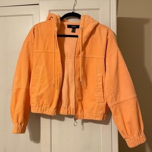 Forever 21 Bright Orange Corduroy Cropped Hoodie